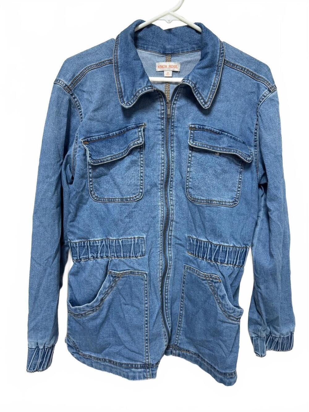 Knox Rose Women Denim Full Zip Utility Field Jacket Blue Medium